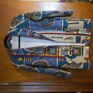 VTG Western Blue and Green Lightweight Geometric Shirt Jacket